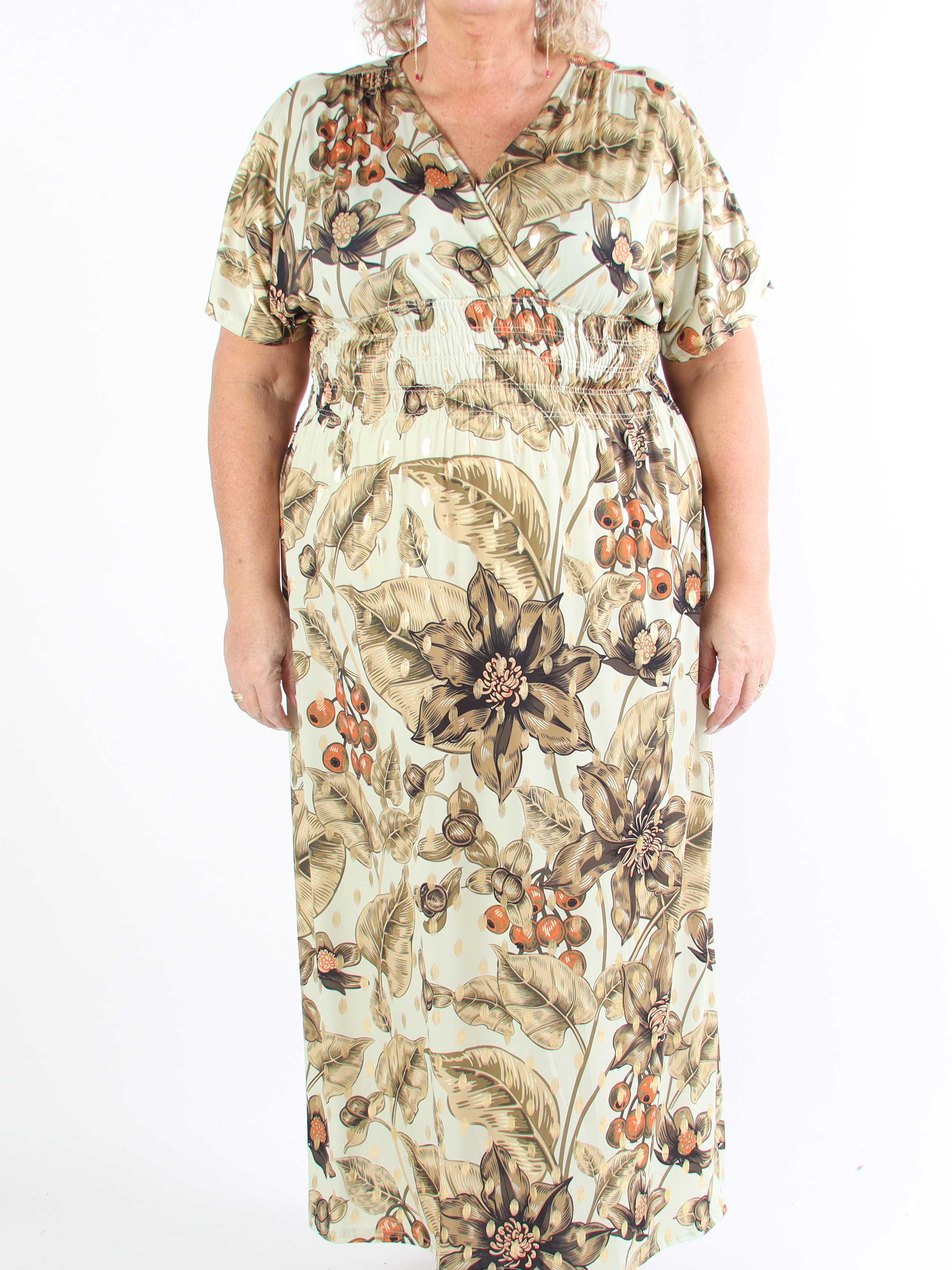 Pams Berry - Lang plus size elastisk kjole med smock i livet